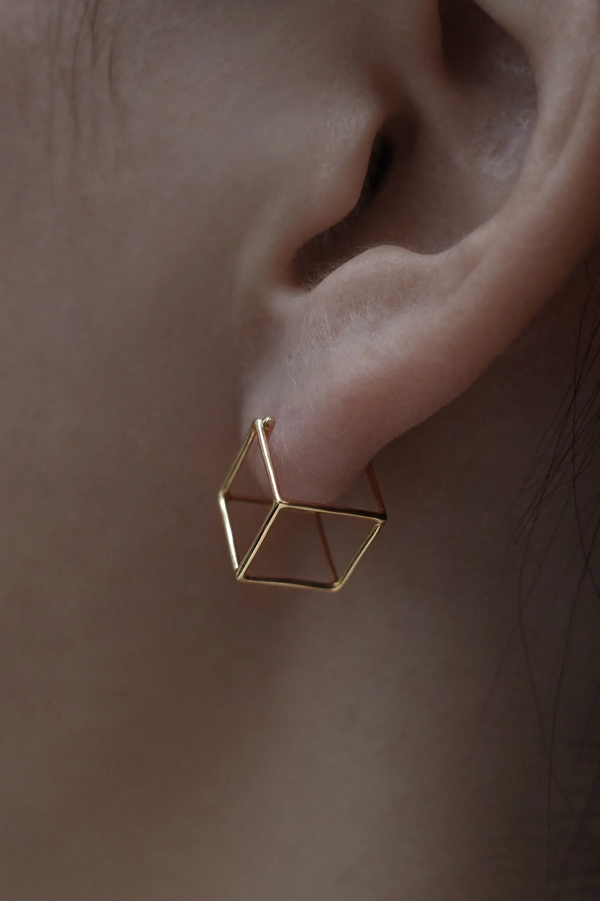Gold 3D Square Earring 10 - Image 3