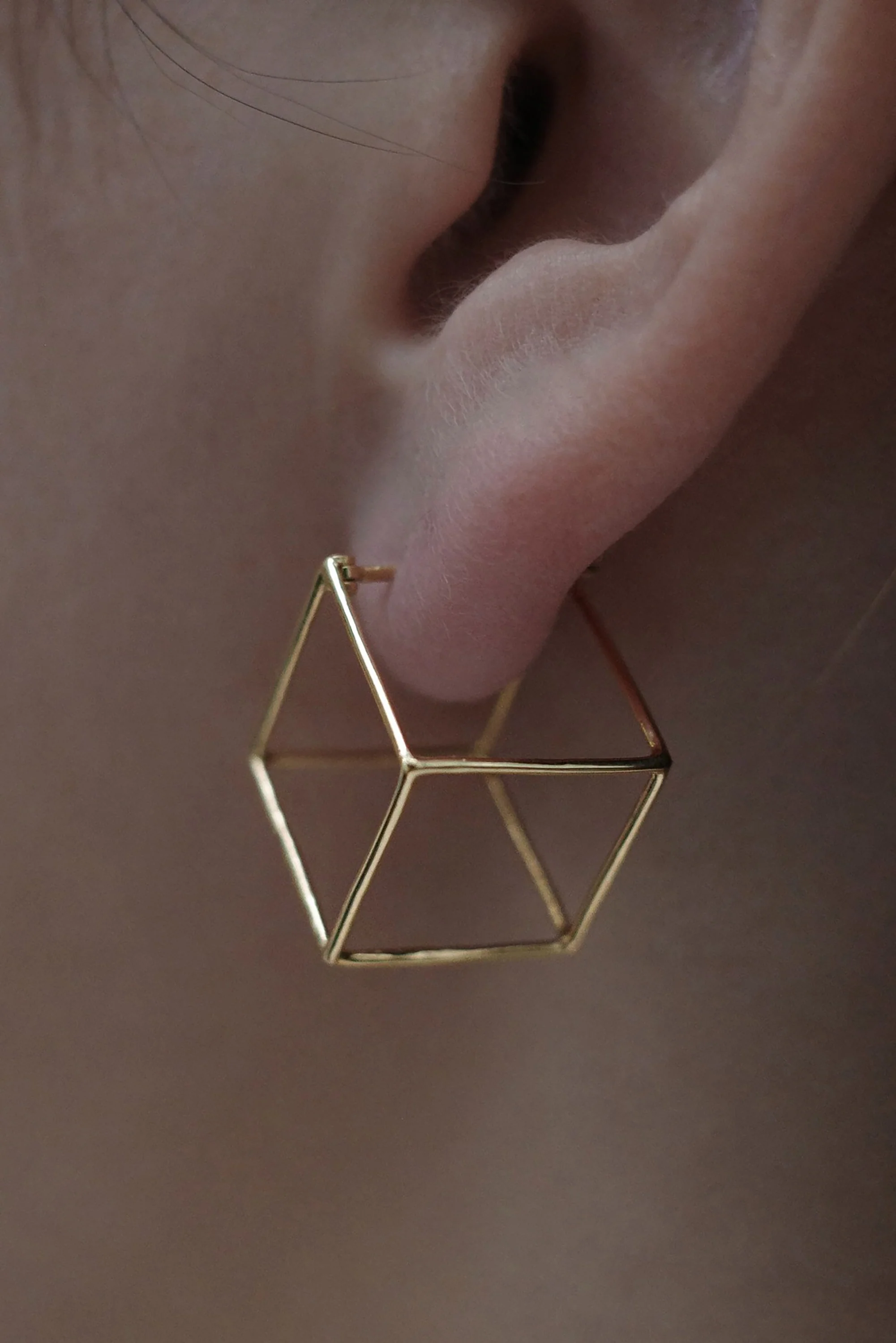 Gold 3D Square Earring 15 - Image 2