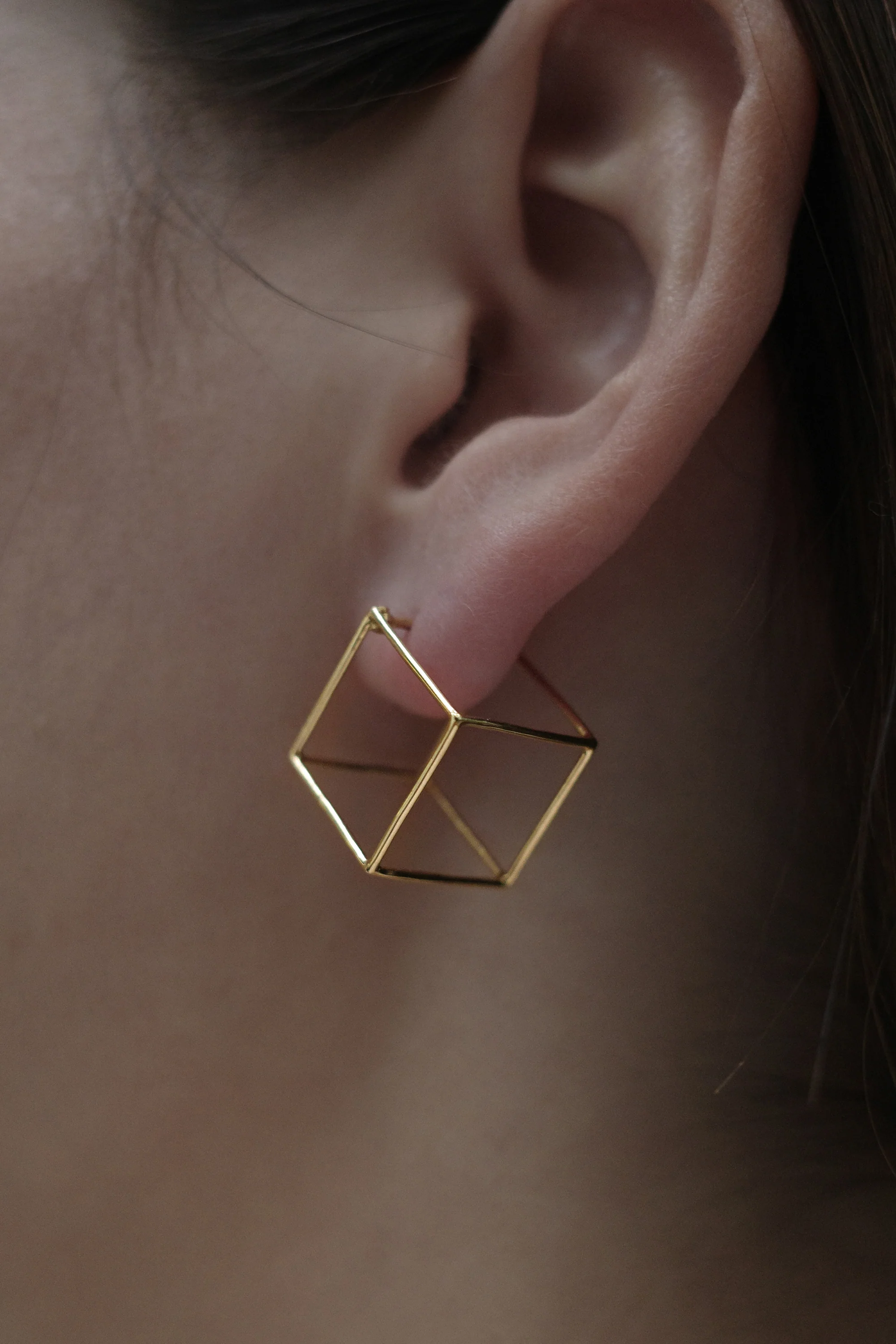 Gold 3D Square Earring 15 - Image 3
