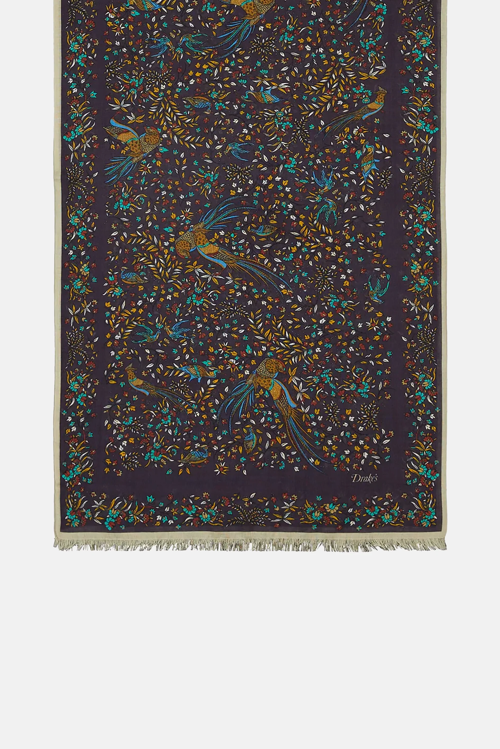 Purple Birds of Paradise Print Tubular Wool Silk Scarf - Image 3