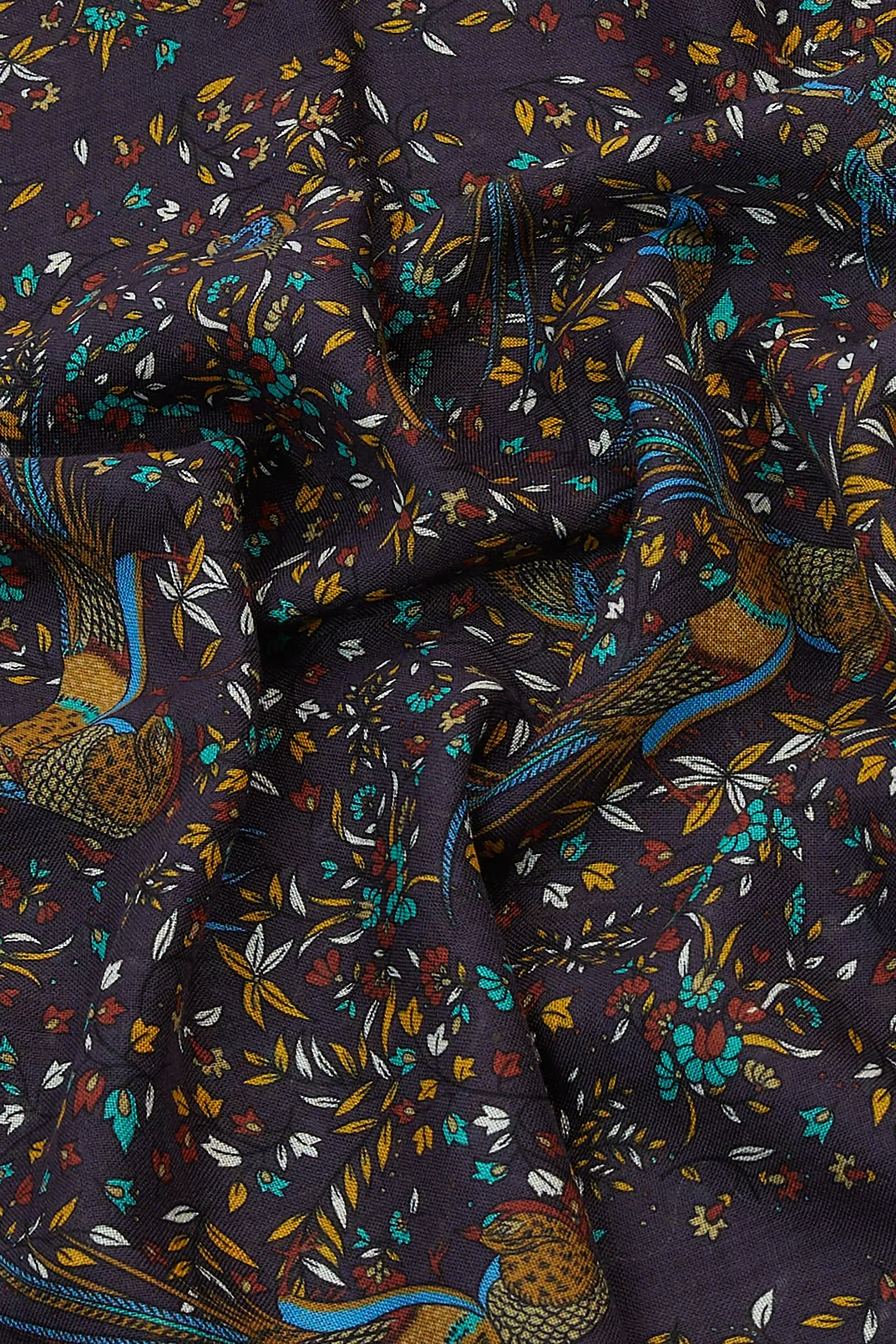 Purple Birds of Paradise Print Tubular Wool Silk Scarf - Image 4