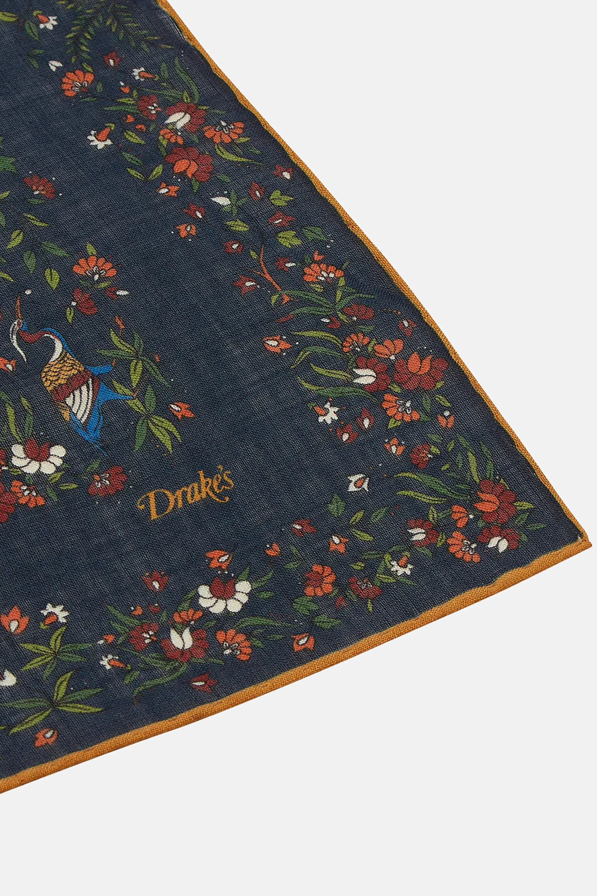 Navy Birds of Paradise Print Wool-Silk Square Scarf - Image 3