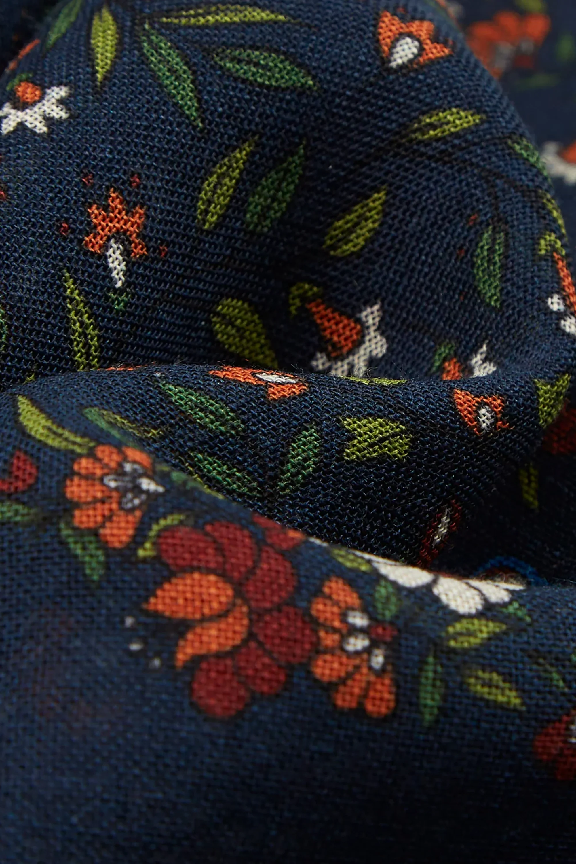 Navy Birds of Paradise Print Wool-Silk Square Scarf - Image 4