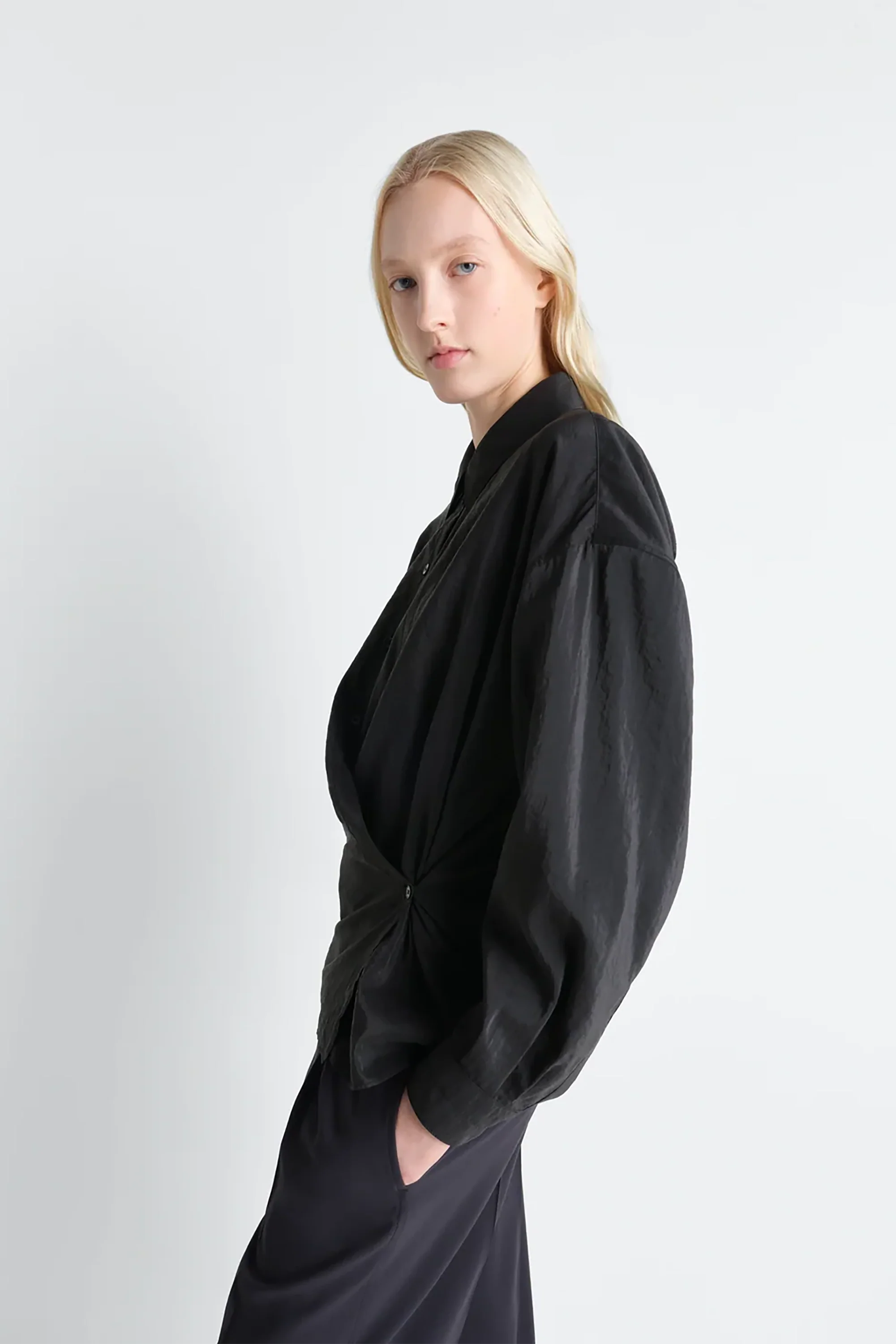 Black Straight Collar Twisted Shirt - Image 4