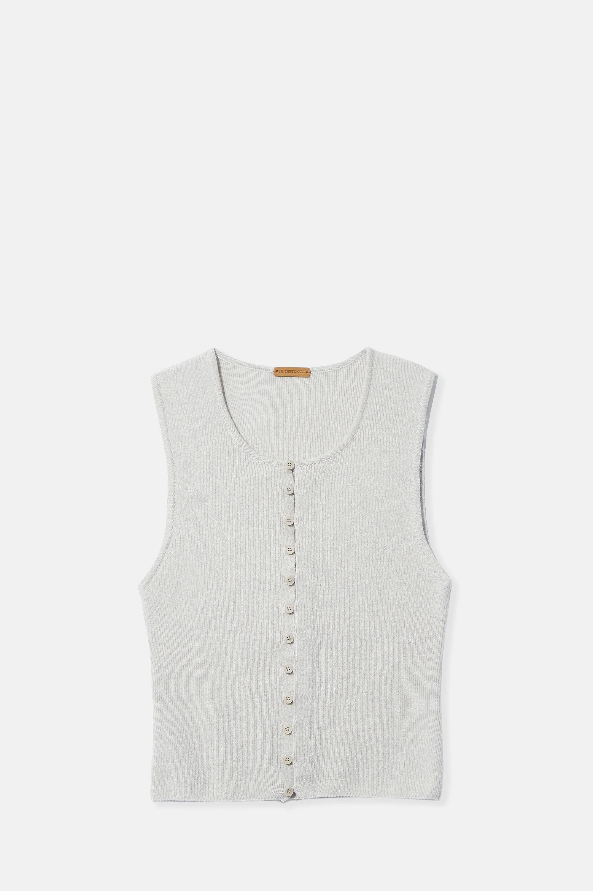 Gray Button Down Sleeveless Knit Top