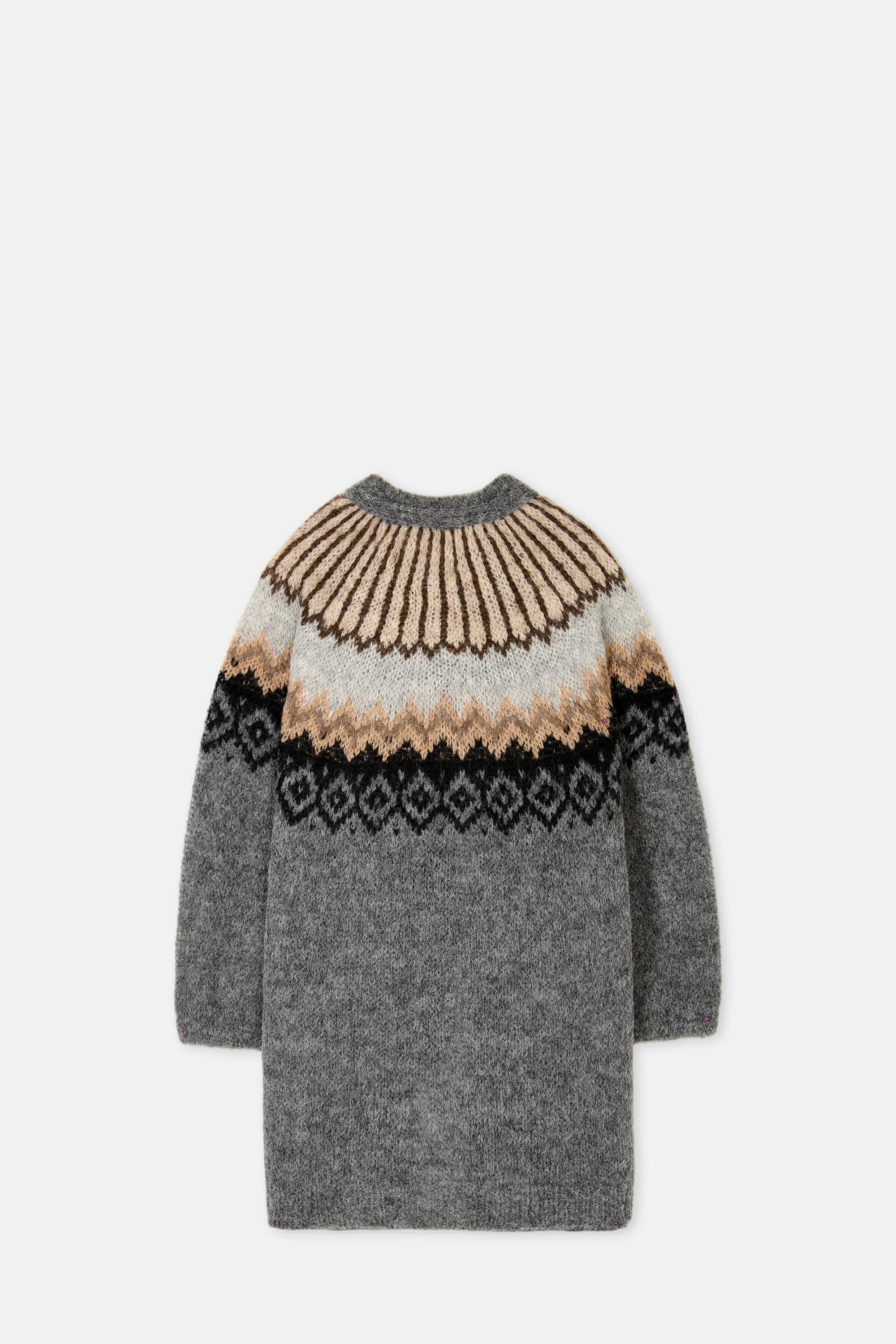 Dark Grey Cardigan With Bow ¾ Sleeves Fairisle - Image 2