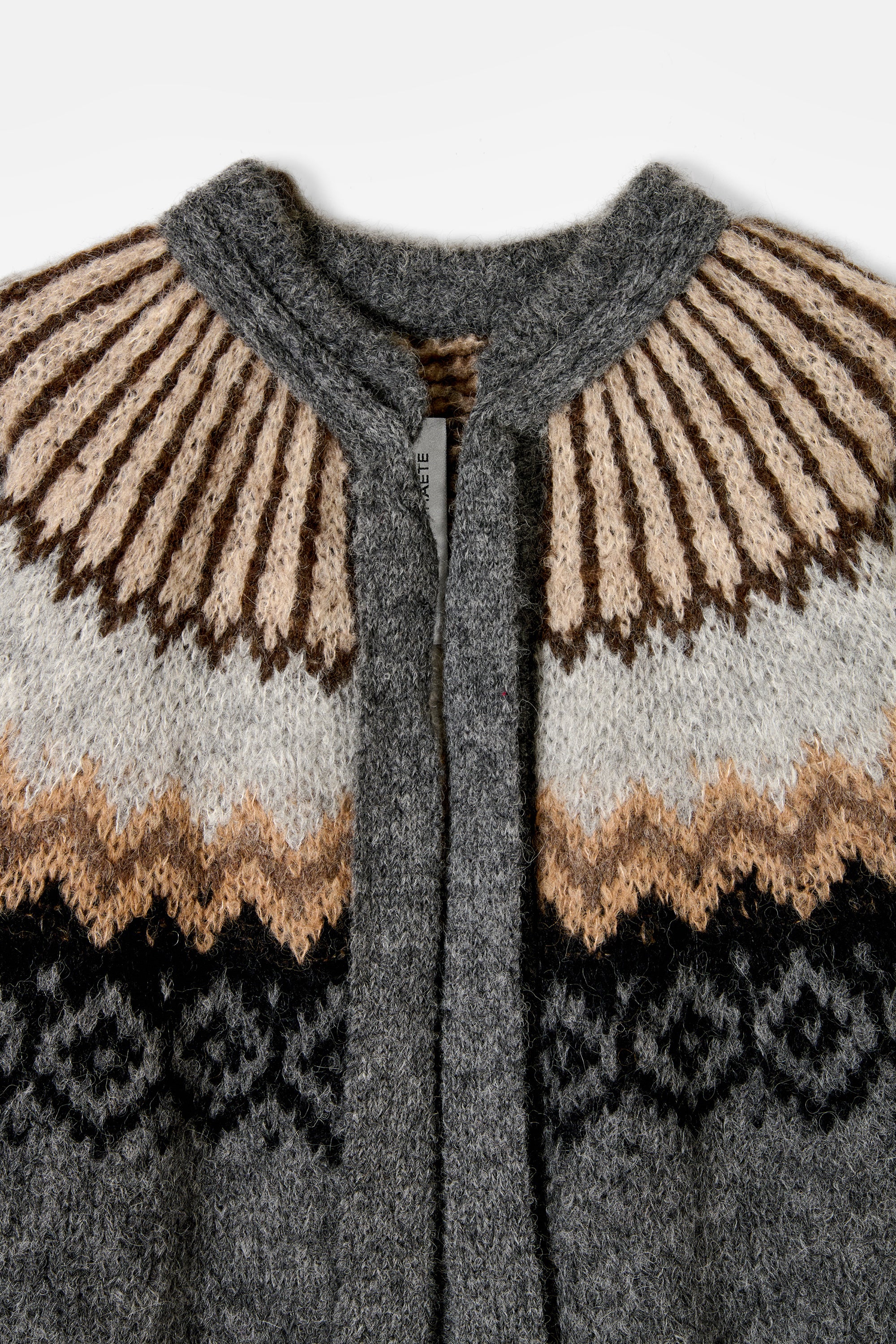 Dark Grey Cardigan With Bow ¾ Sleeves Fairisle - Image 3