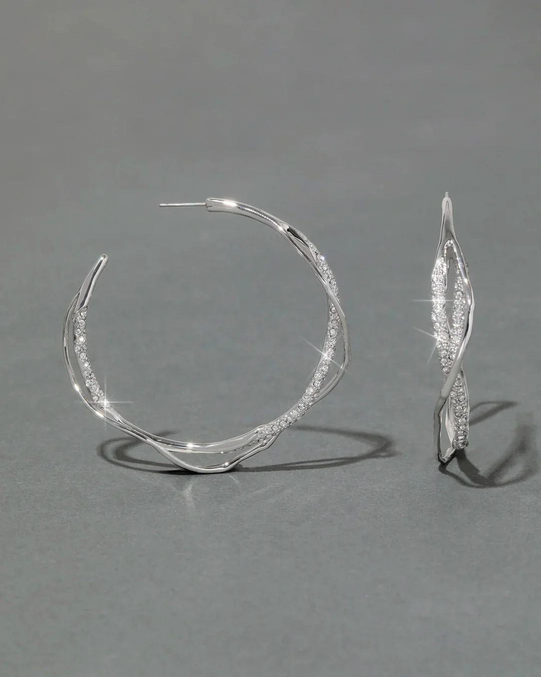 Intertwined Two Tone Pave Hoop Earrings - Image 2