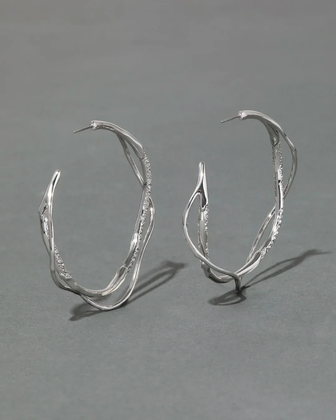 Intertwined Two Tone Pave Hoop Earrings - Image 3