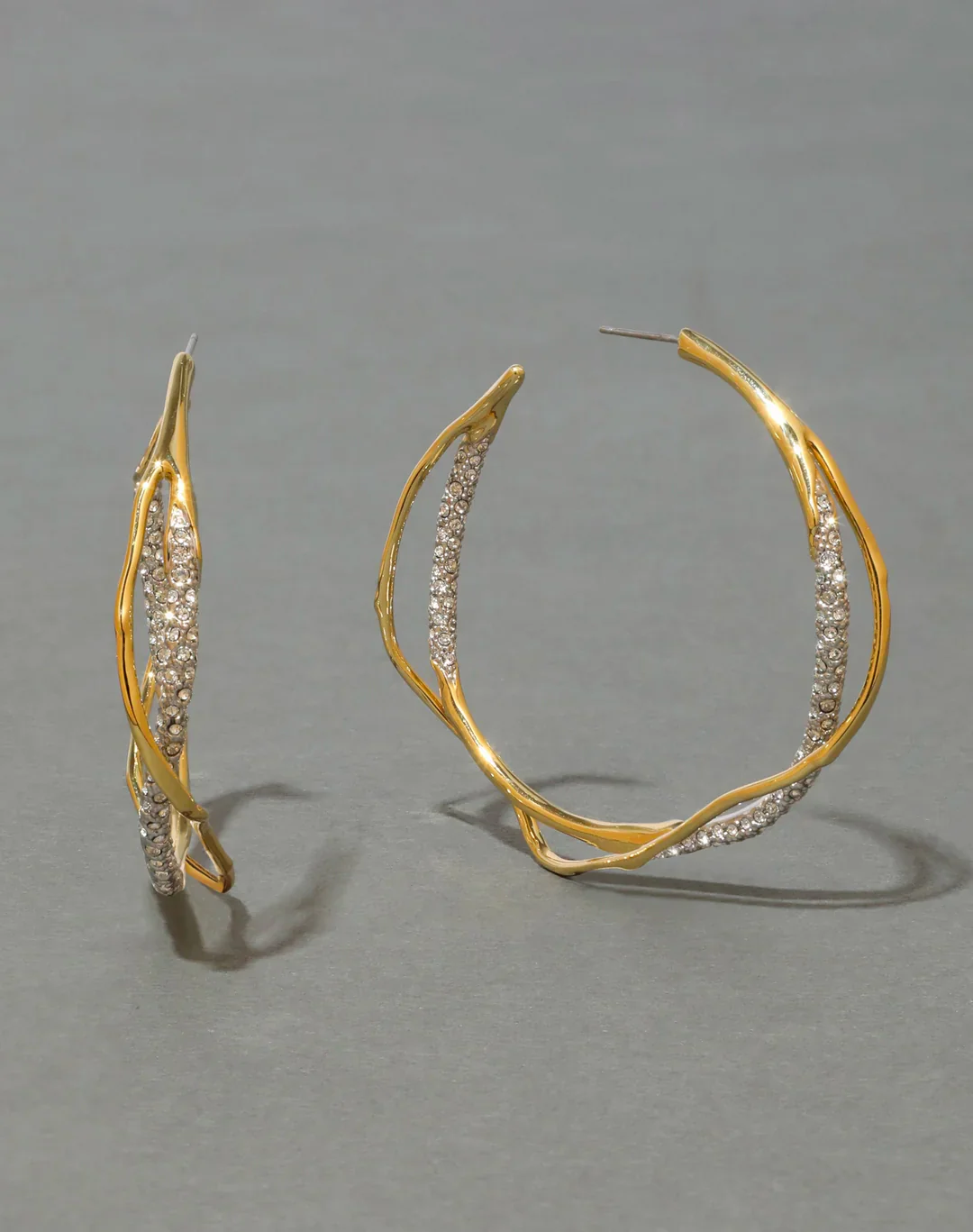 Intertwined Two Tone Pave Hoop Earrings - Image 5