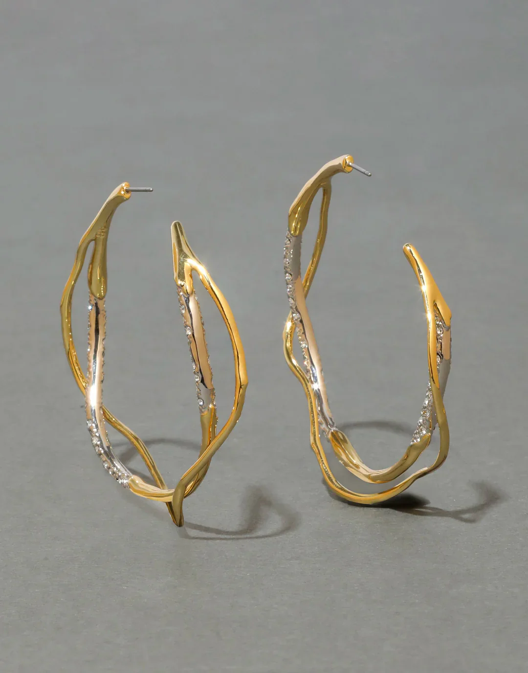 Intertwined Two Tone Pave Hoop Earrings - Image 6
