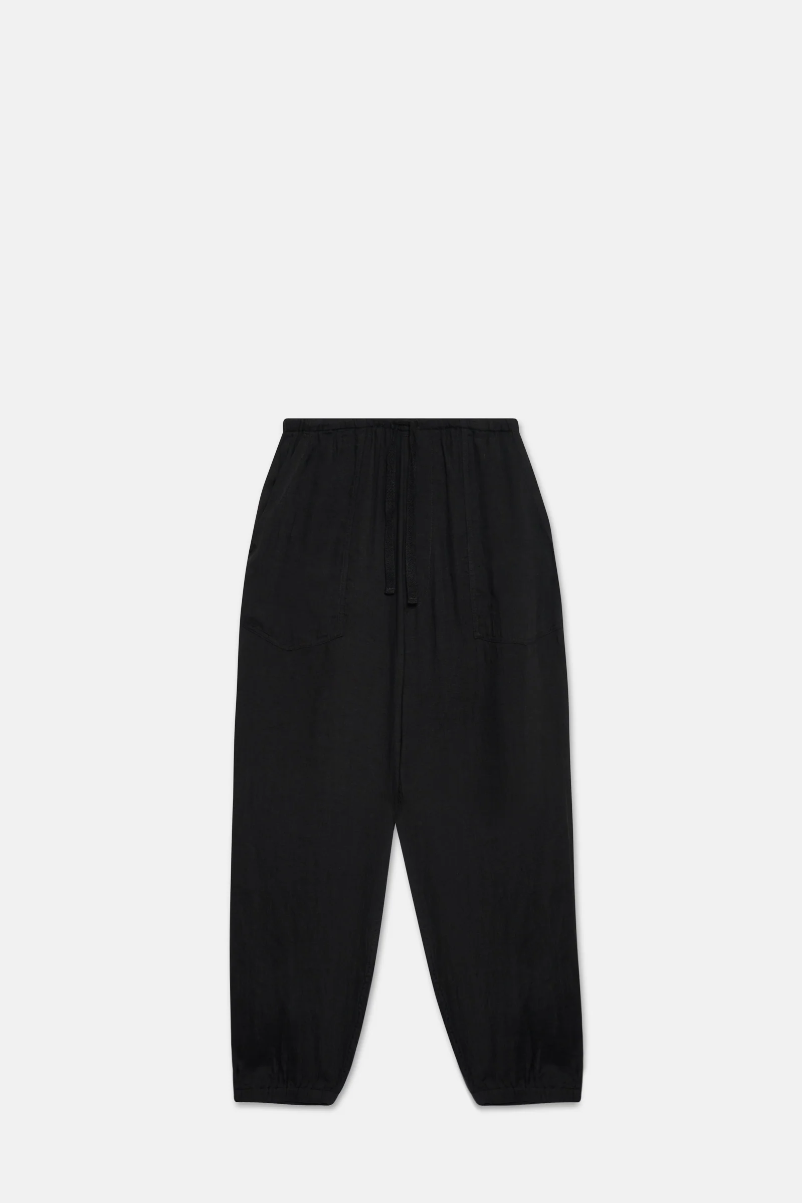 Black Double Linen Drawstring Pants