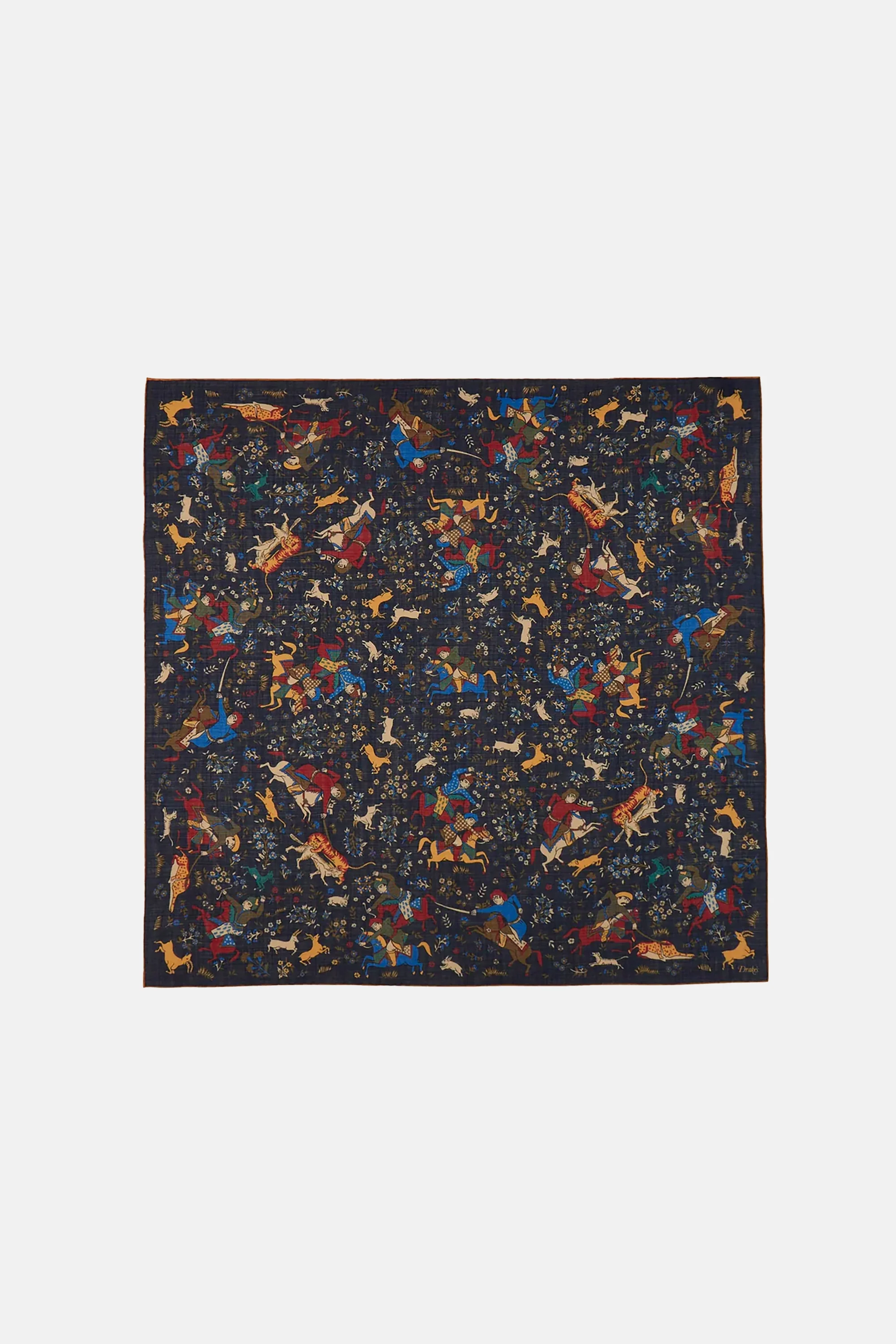 Navy Mughal Print Wool-Silk Square Scarf - Image 2