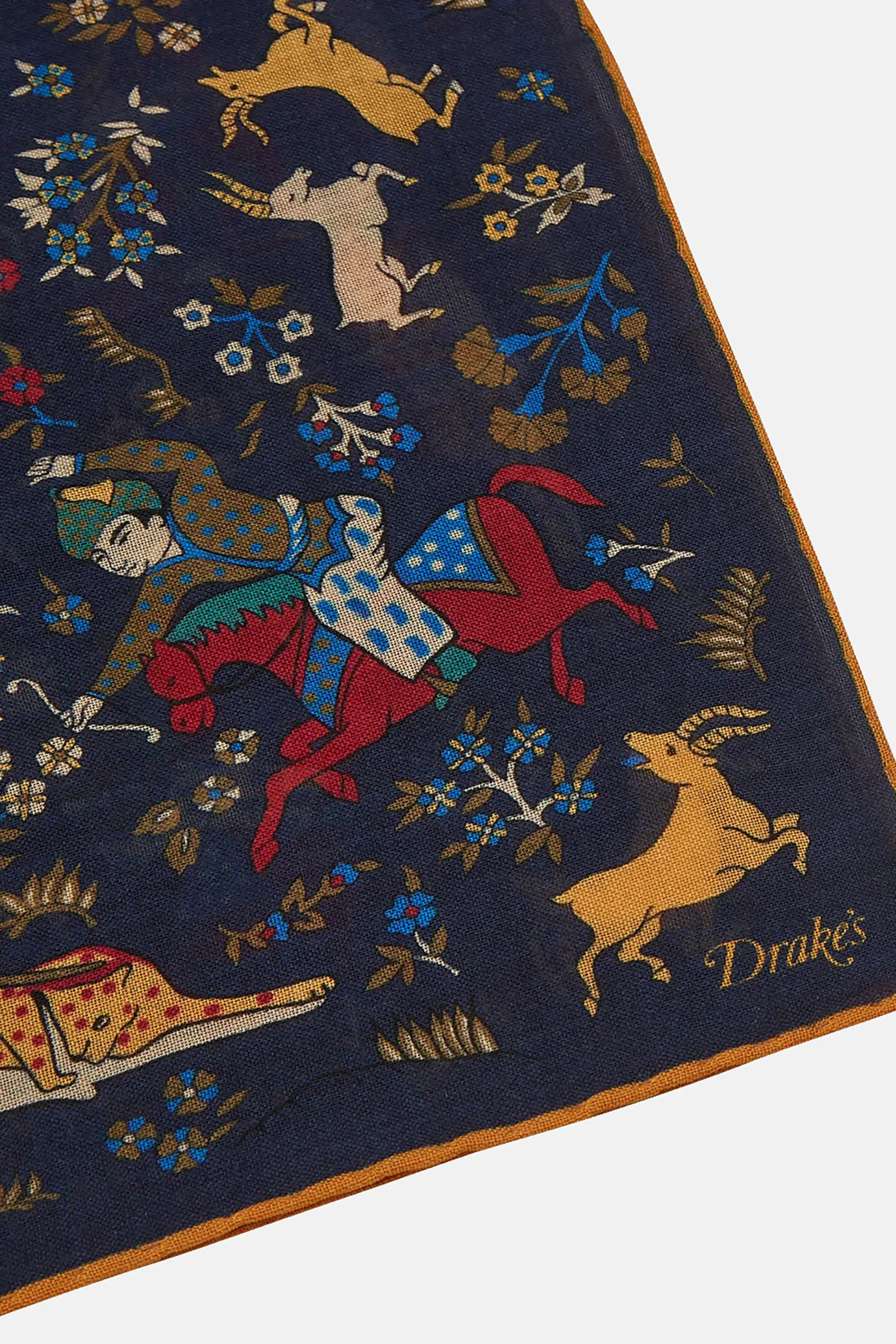 Navy Mughal Print Wool-Silk Square Scarf - Image 3