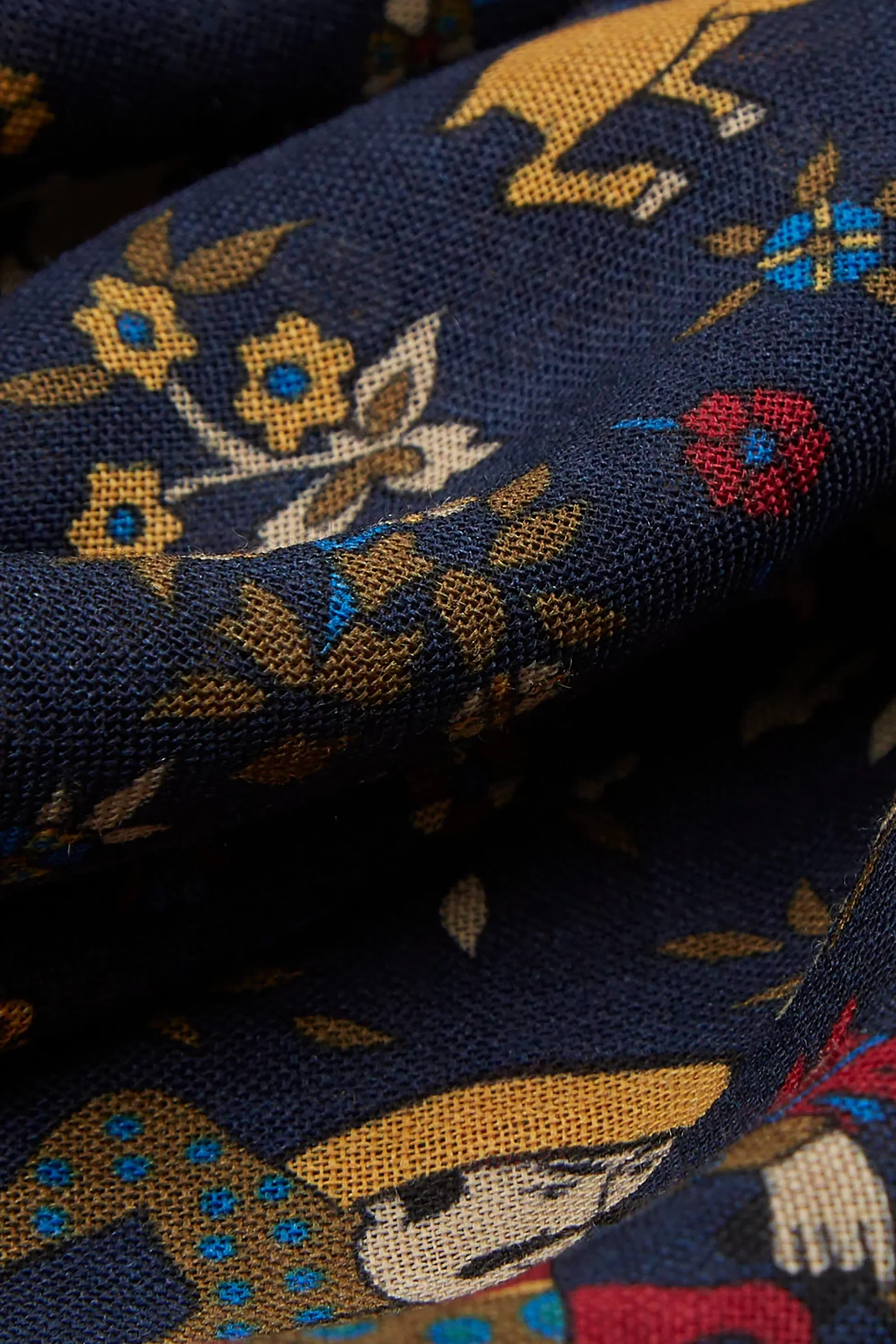 Navy Mughal Print Wool-Silk Square Scarf - Image 4