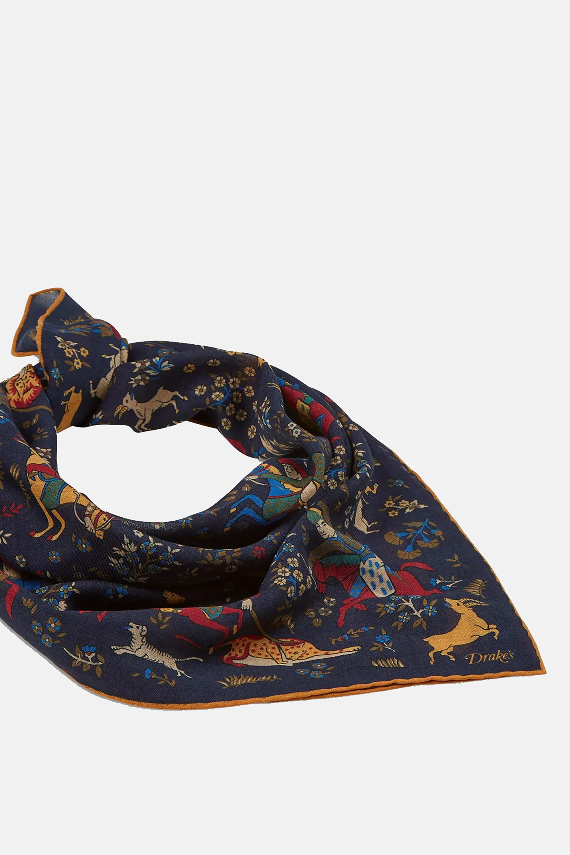 Navy Mughal Print Wool-Silk Square Scarf - Image 5
