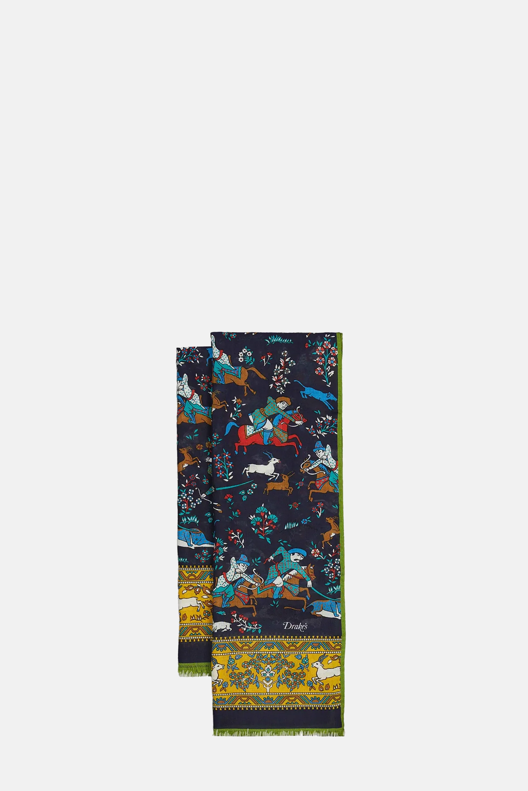 Navy Mughal Archer Print Wool Silk Scarf - Image 3