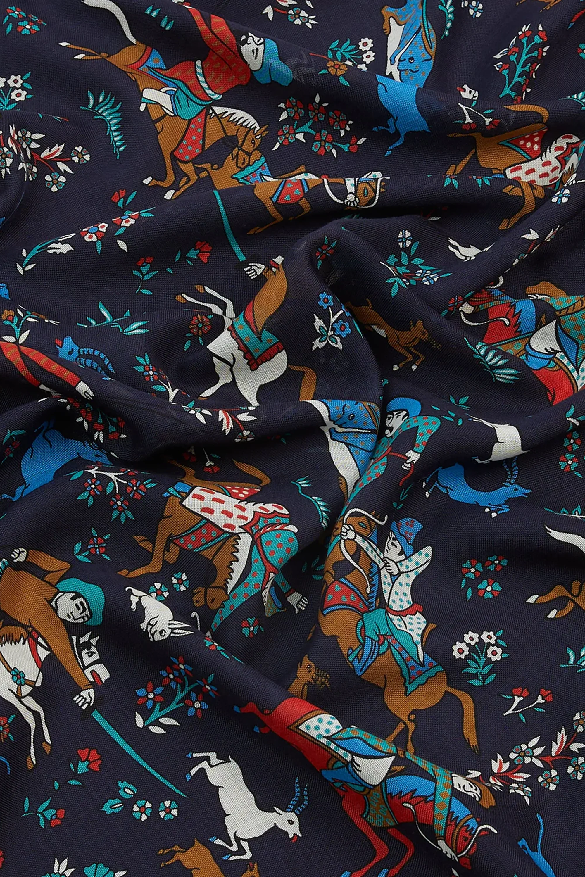Navy Mughal Archer Print Wool Silk Scarf - Image 4