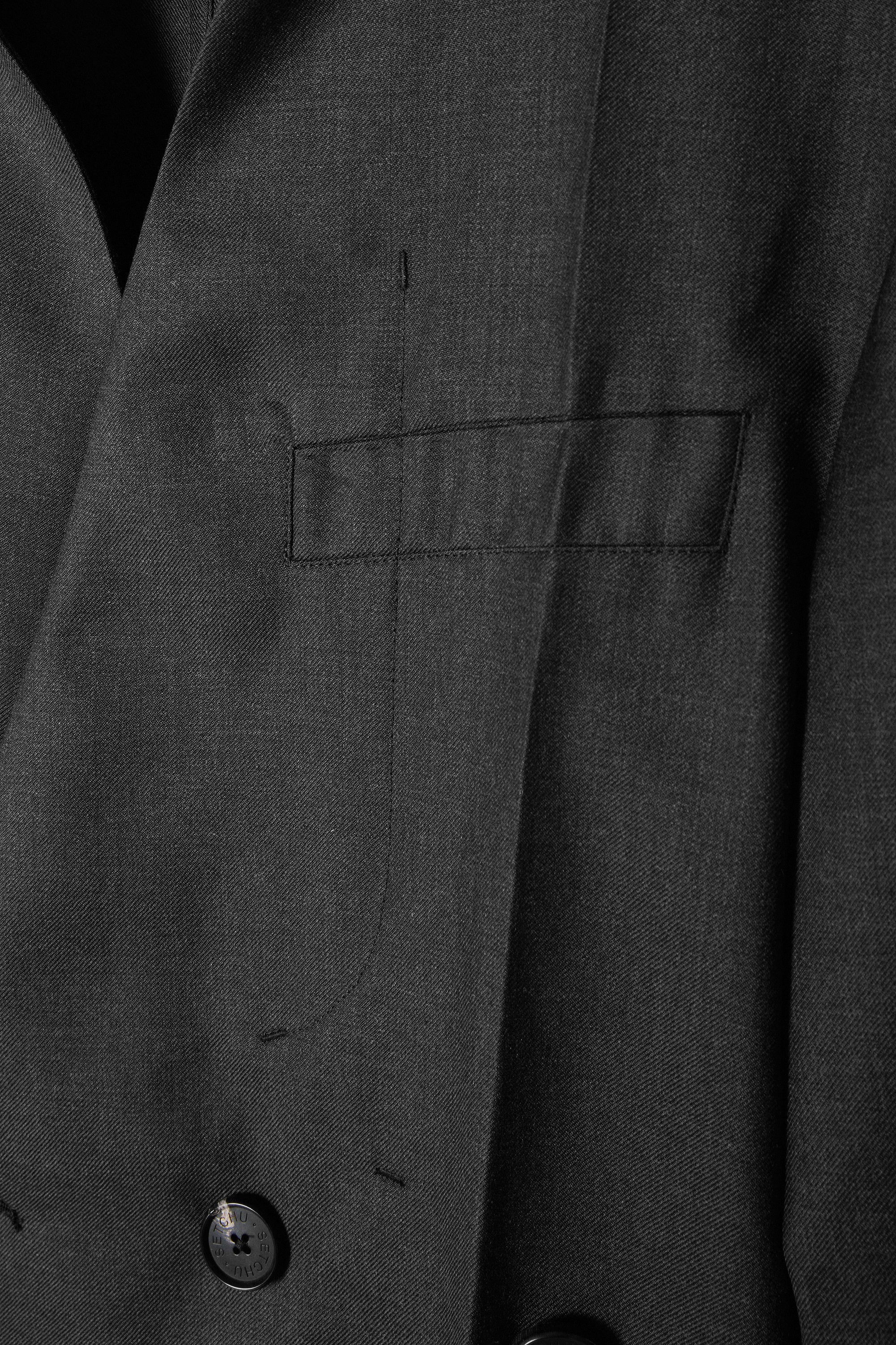 Grey Gabardine No Lapel Origami Jacket - Image 4