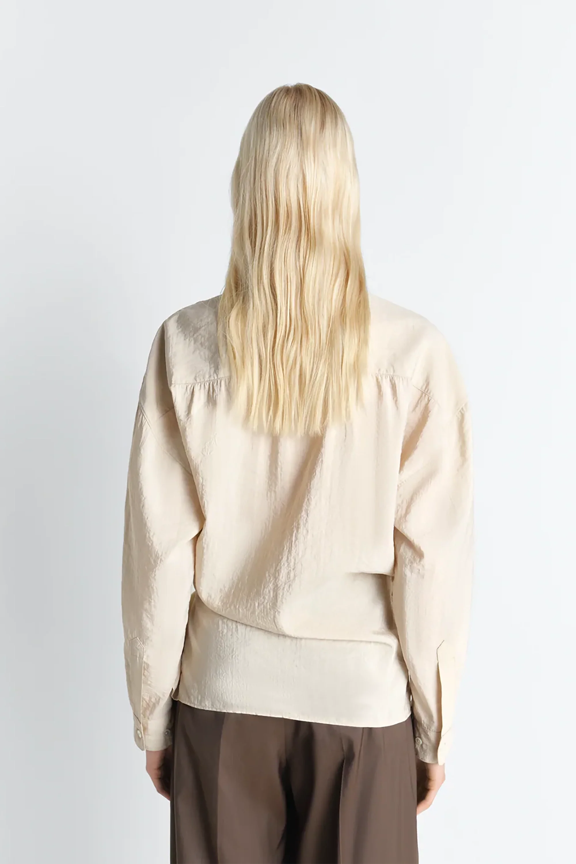 Oat Milk Straight Collar Twisted Shirt - Image 3