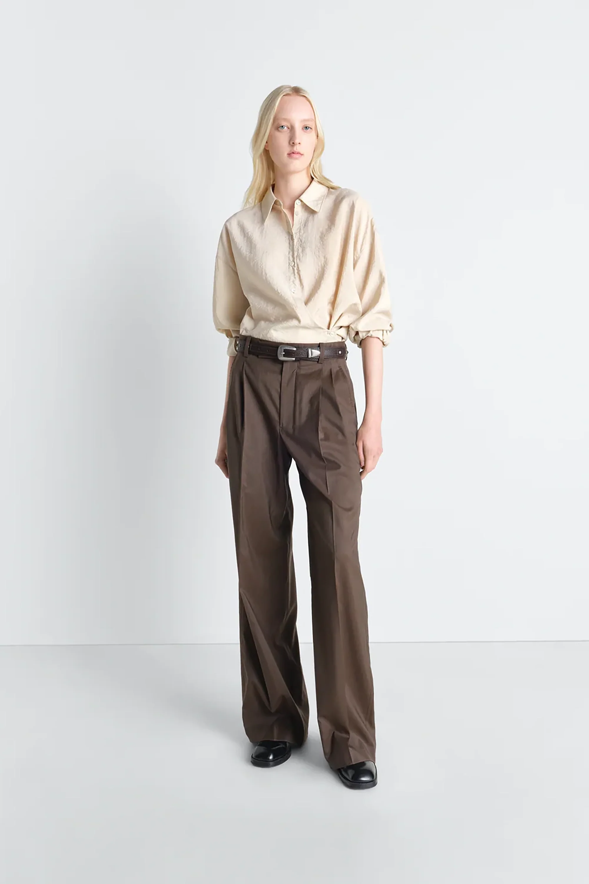 Oat Milk Straight Collar Twisted Shirt - Image 4