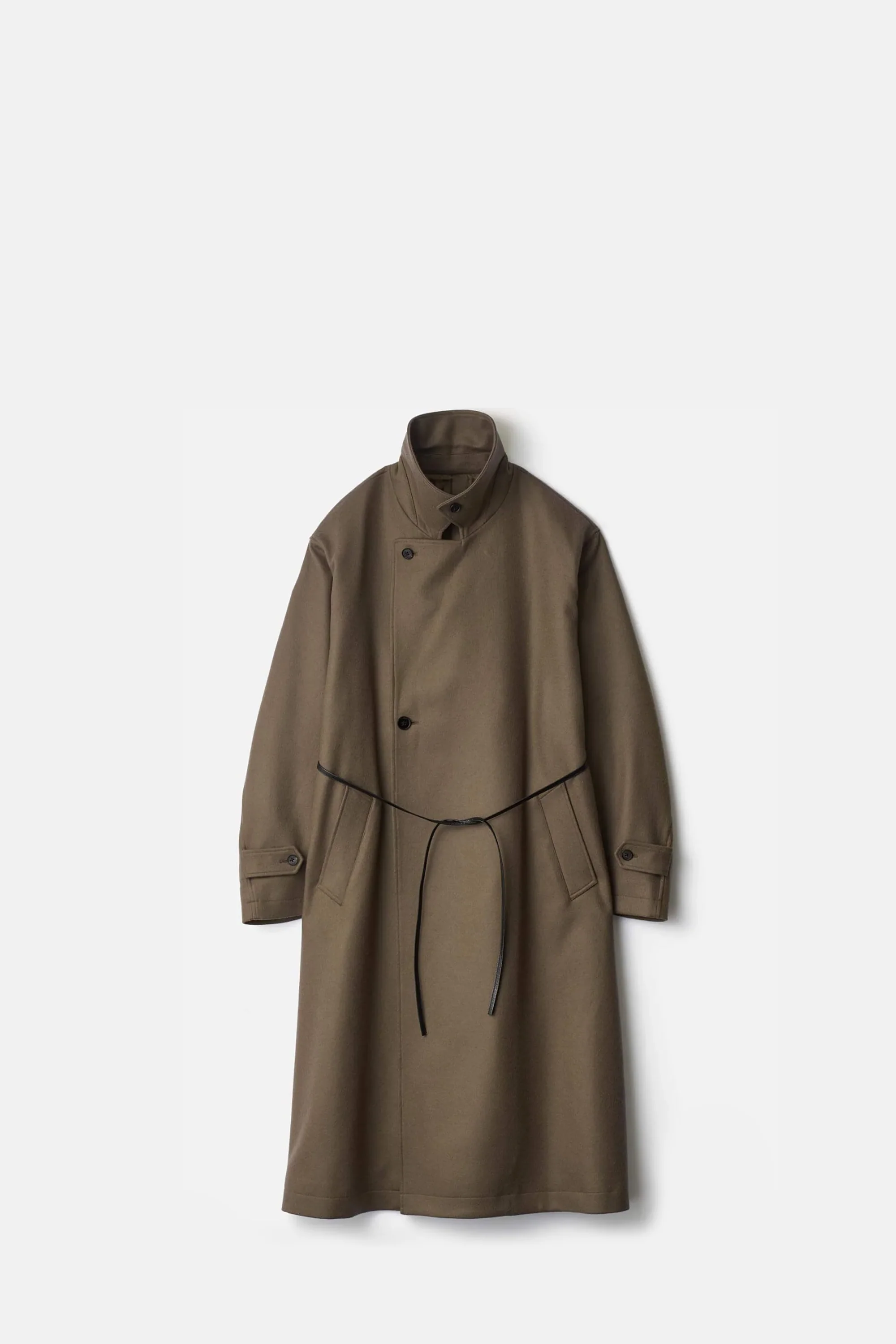 Dark Beige Oversized Wool Double Breasted Coat - Image 3