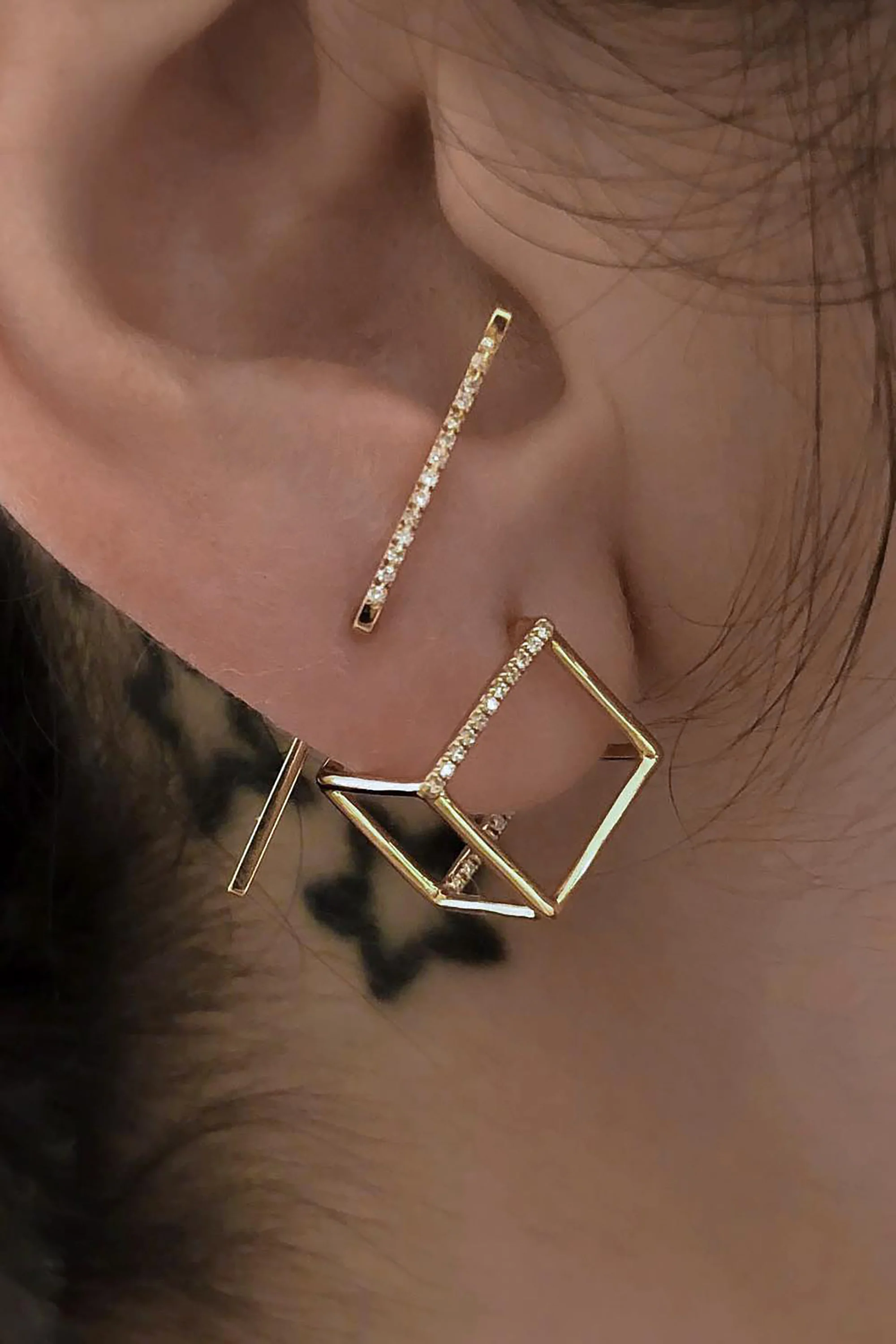 Diamond Square Earring 10 - Image 2