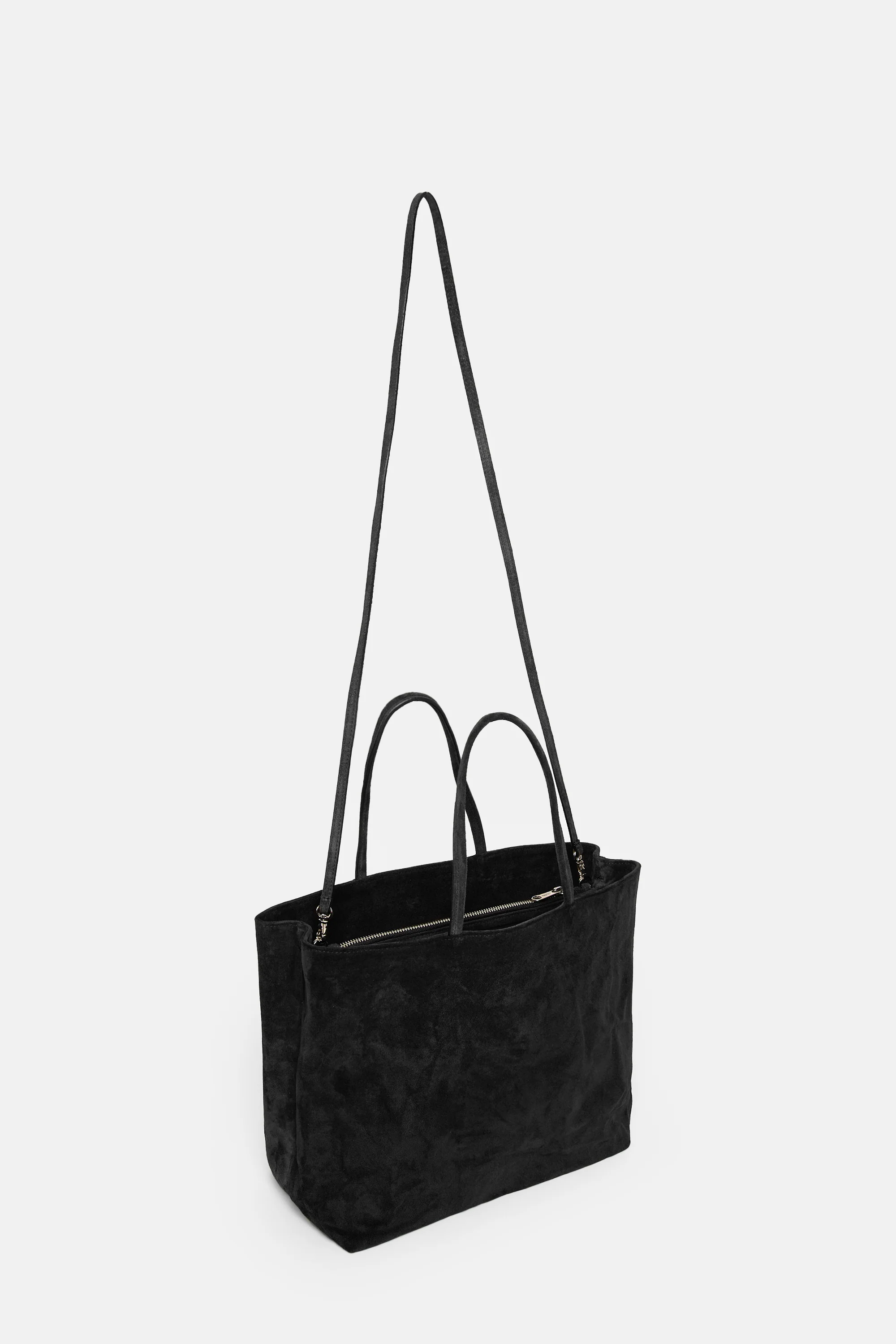 Black Suede Leather Medium City Shopper - Image 3
