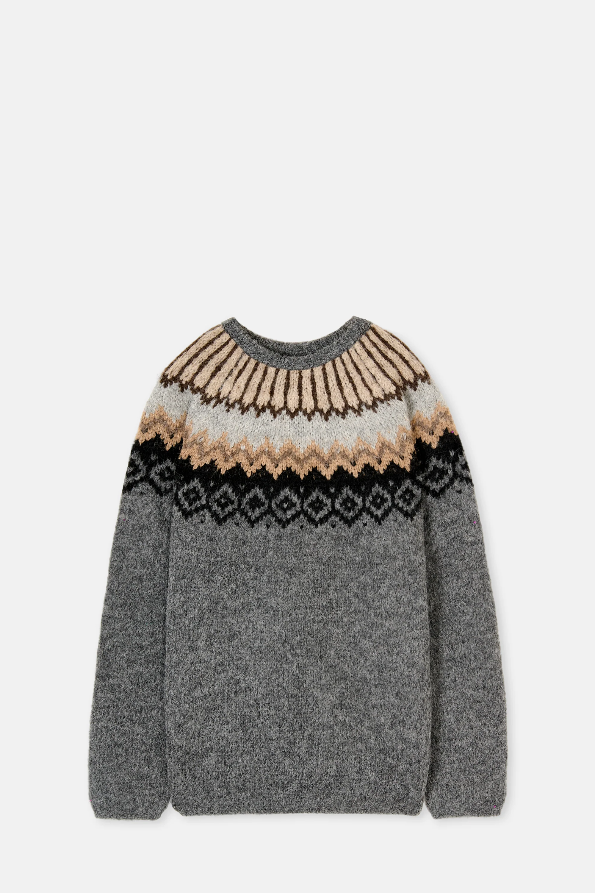Dark Grey Sweater Round Neck Fairisle Lady’S