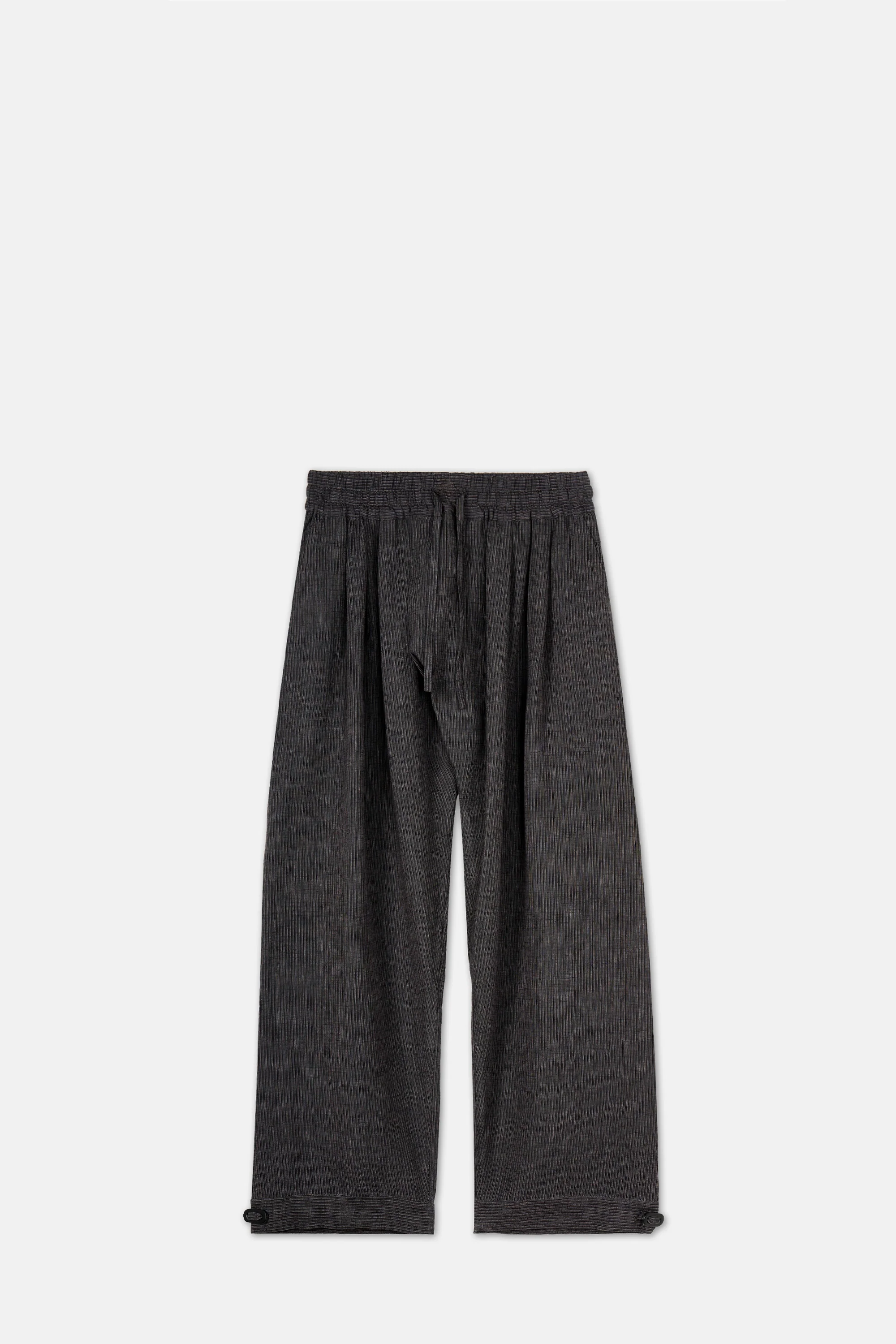 Triple Pleated Loose Trousers Elastic Waist