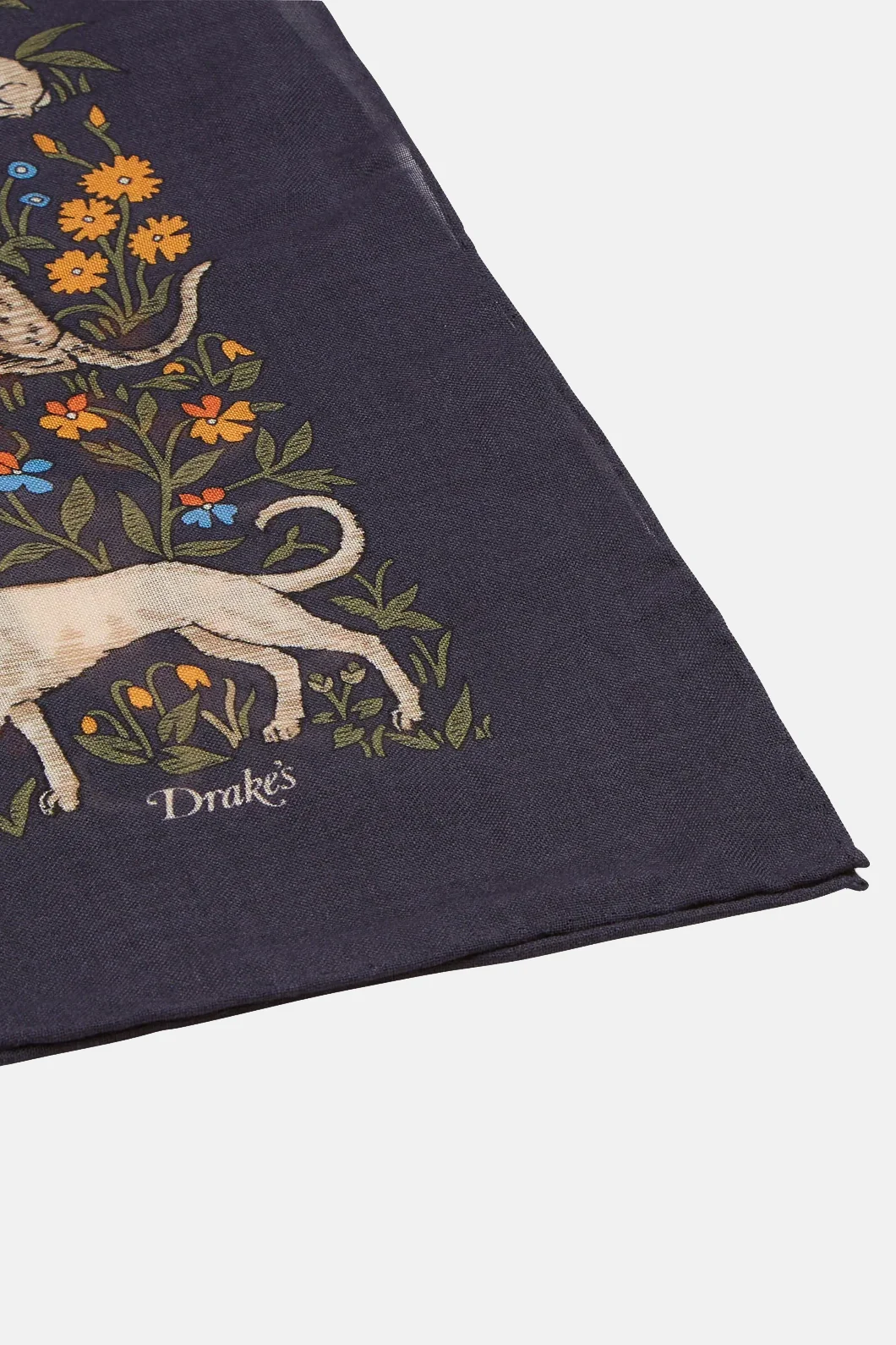 Navy Unicorn Print Wool-Silk Square Scarf - Image 3