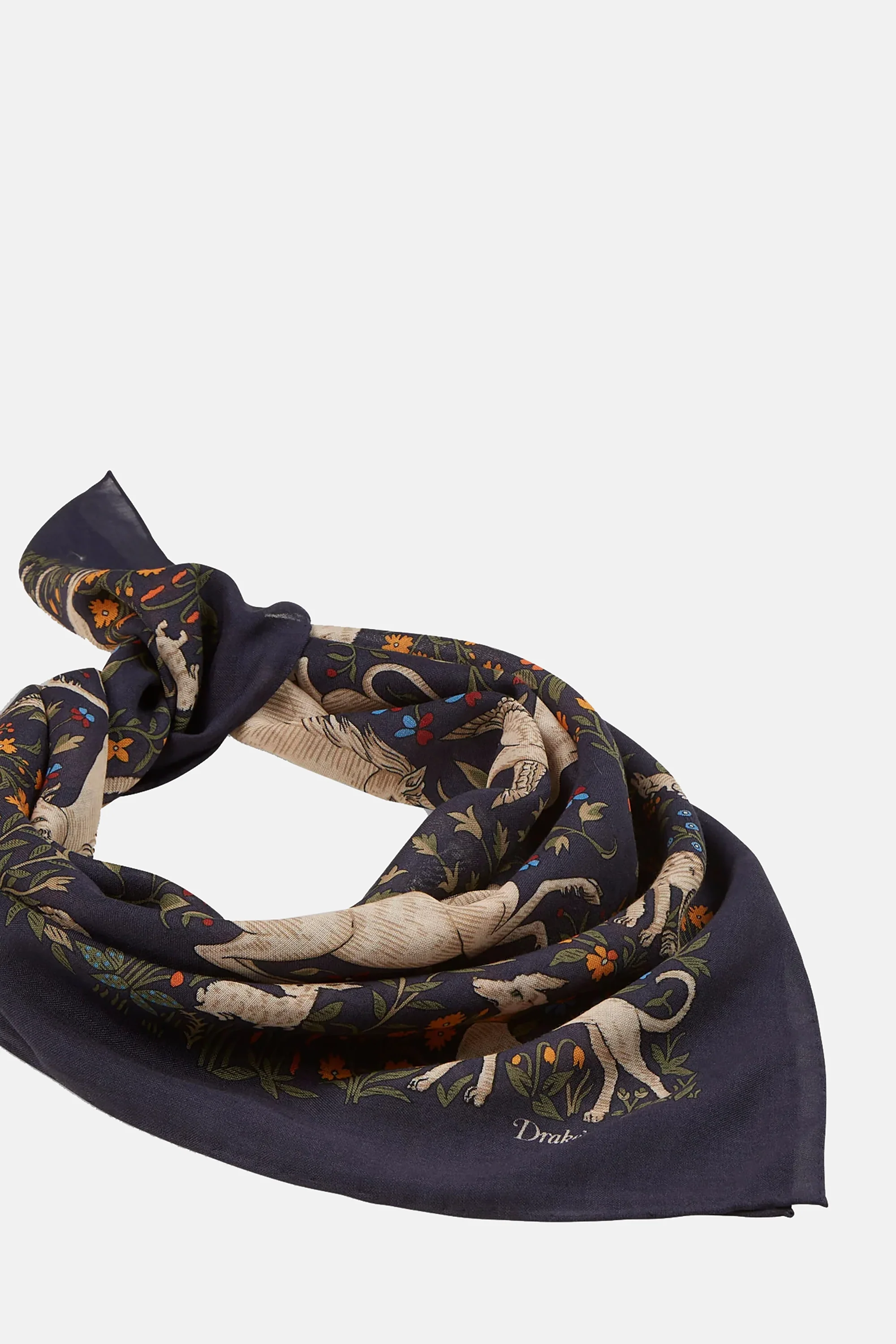 Navy Unicorn Print Wool-Silk Square Scarf - Image 5