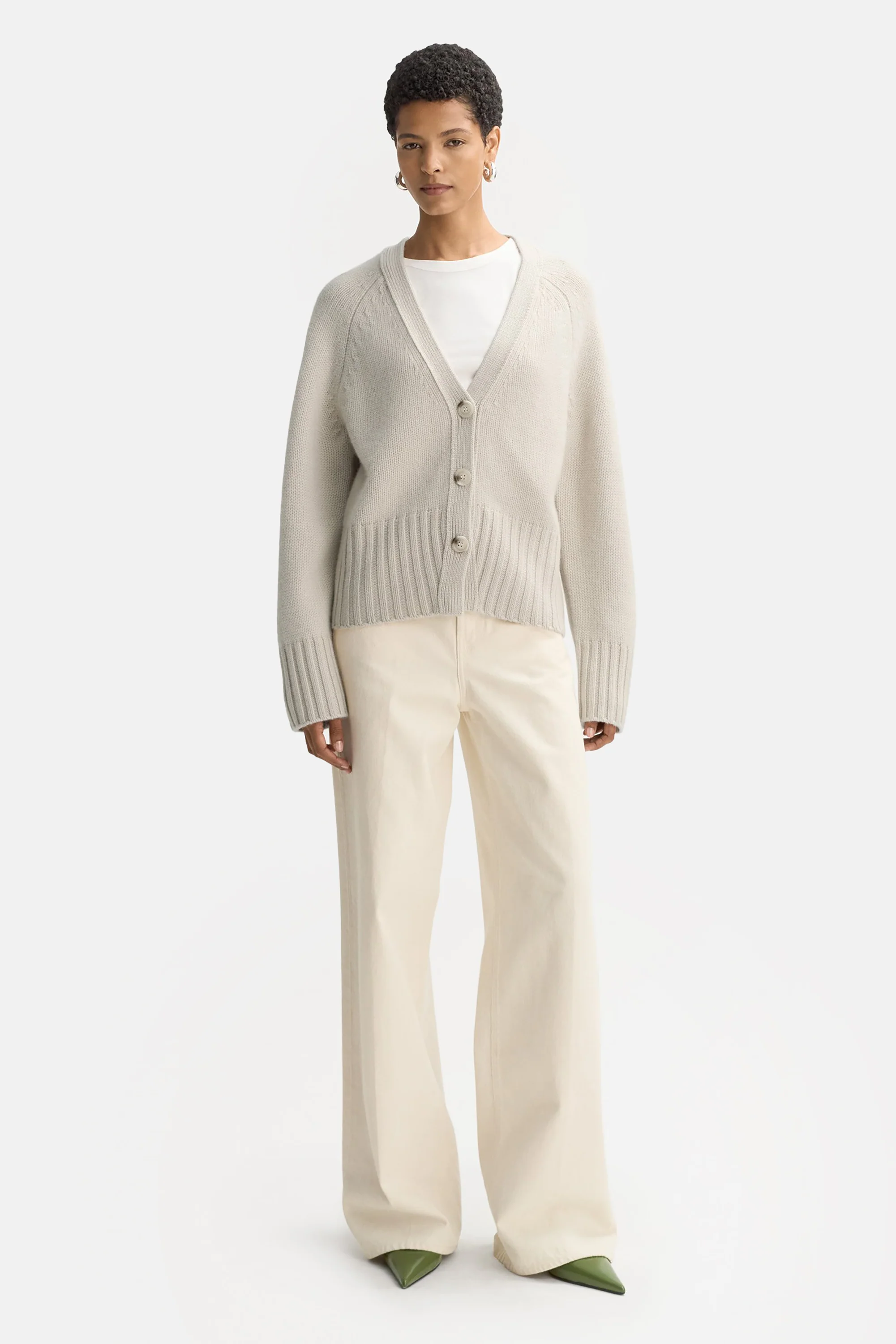 Chalk V Neck Cardigan - Image 2
