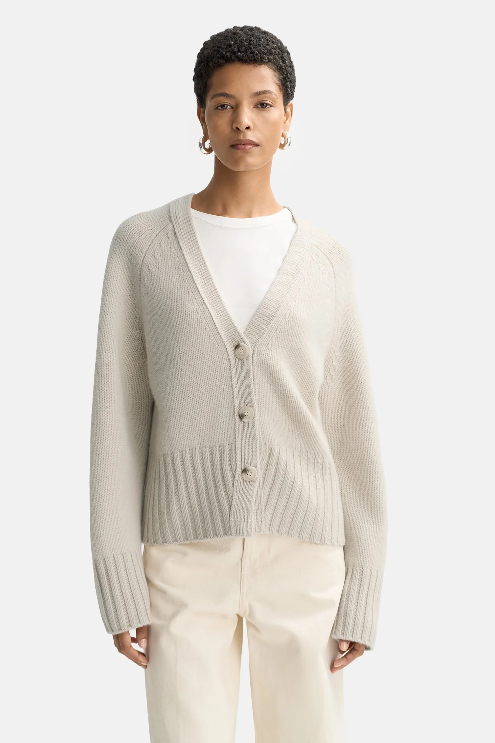 Chalk V Neck Cardigan - Image 3