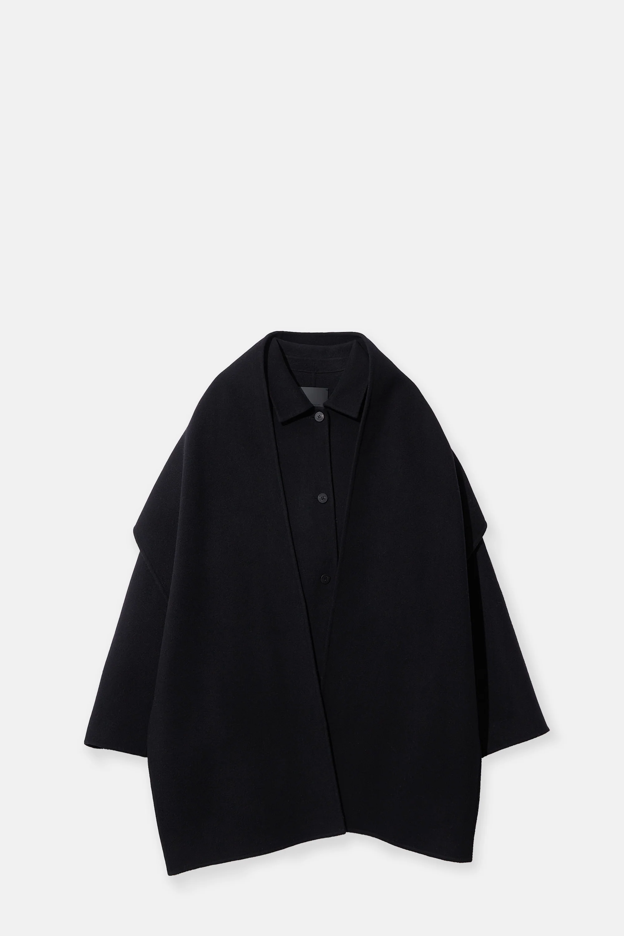 Black Virgin Wool Coat With Muffler