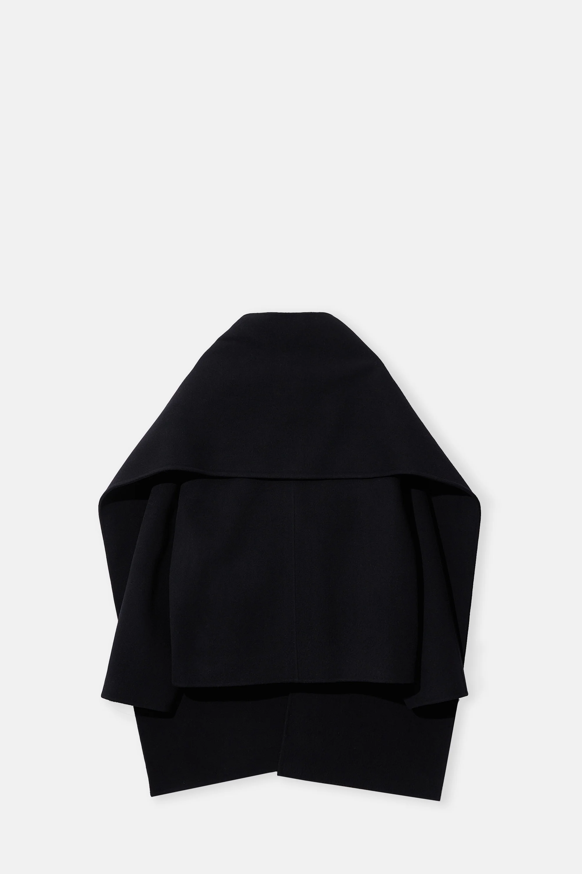 Black Virgin Wool Coat With Muffler - Image 2