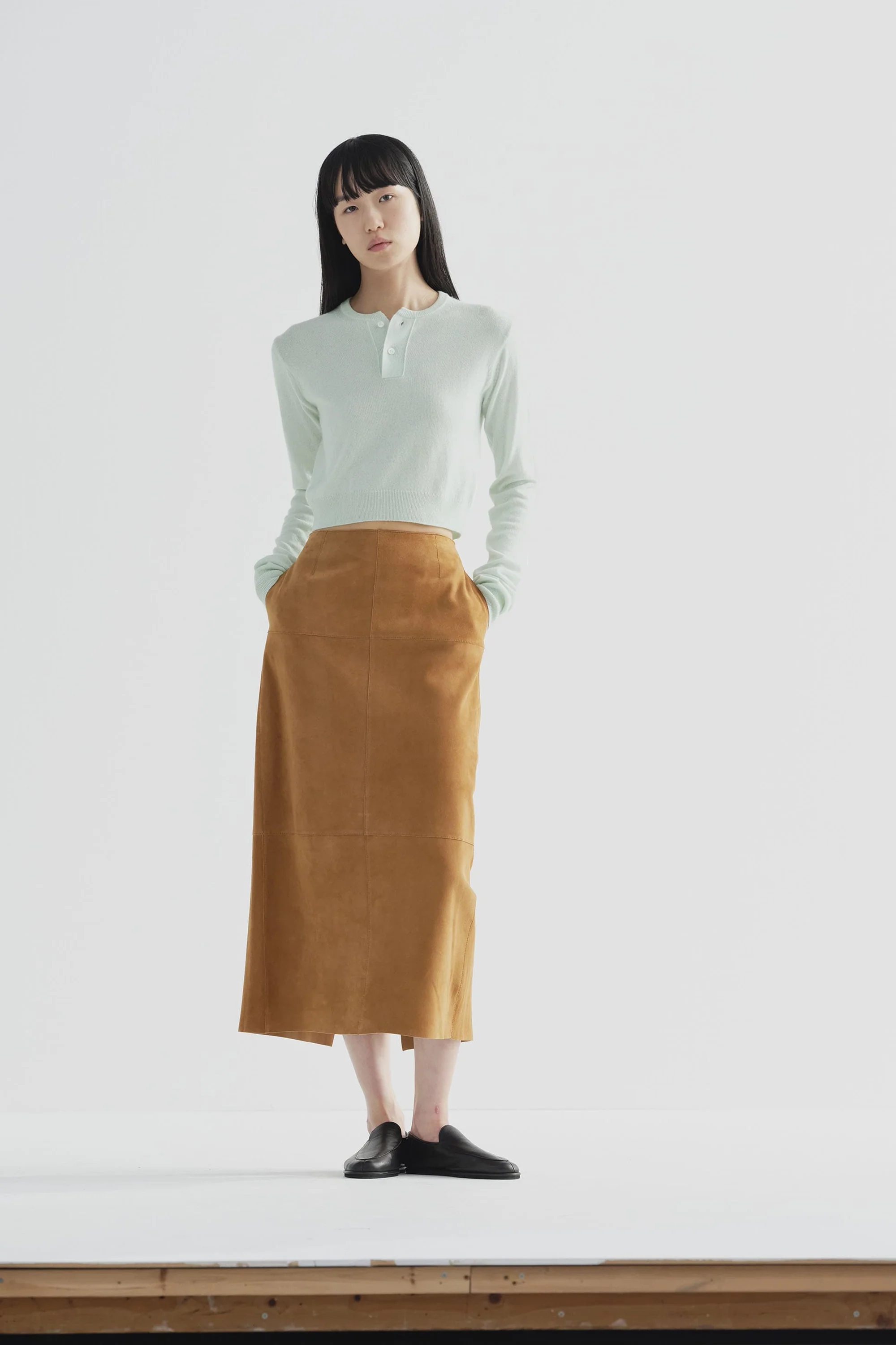 White Green Super Fine Cashmere Silk Knit Henly Neck - Image 2