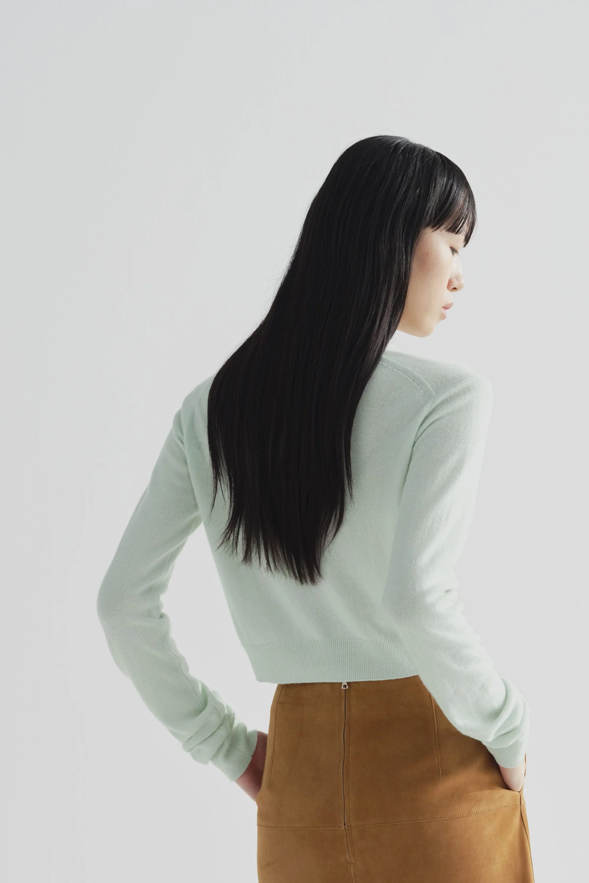 White Green Super Fine Cashmere Silk Knit Henly Neck - Image 3